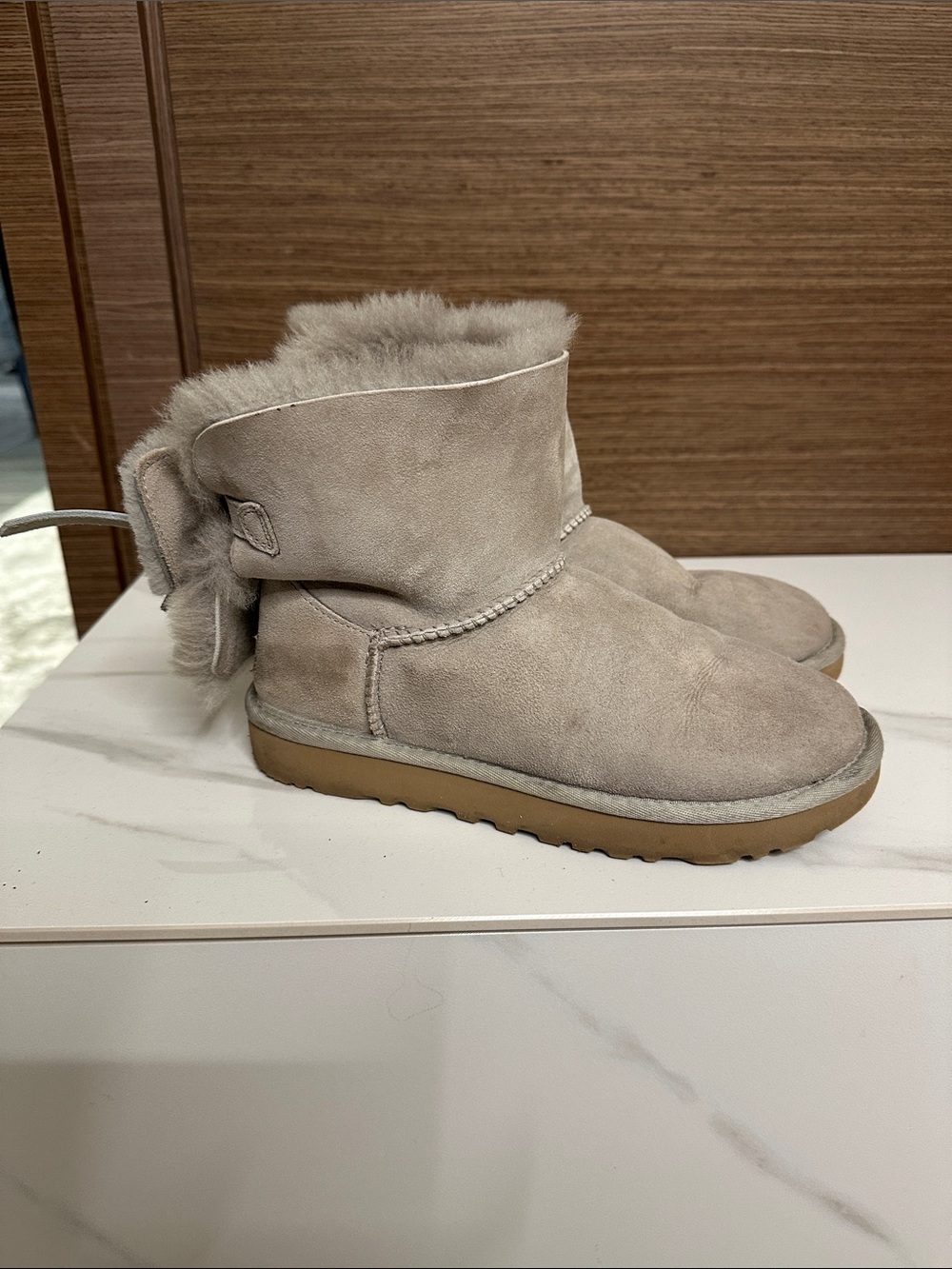 UGG Chestnut Suede Fur-Trim Mini Boot